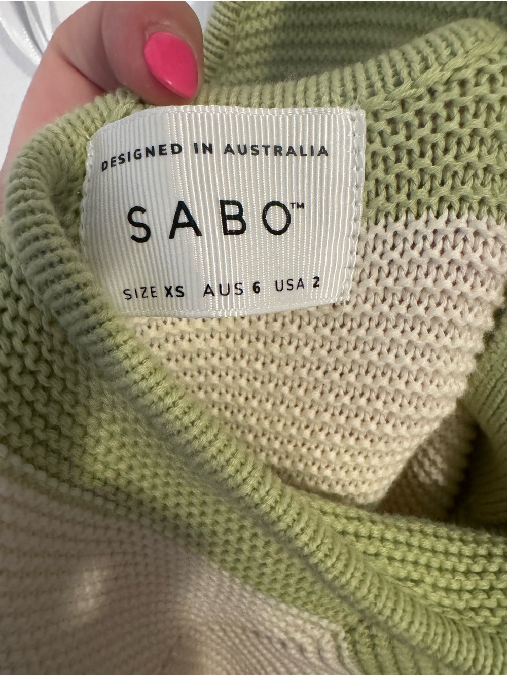 SABO Colorblock Strapless Halter Knit Dress in Green, Cream & Orange - Picture 4 of 7